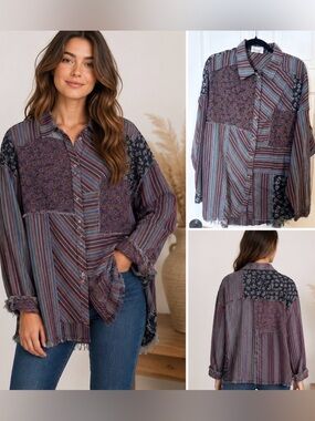 Oli & Hali Patchwork Button Down Shirt M Multicolor